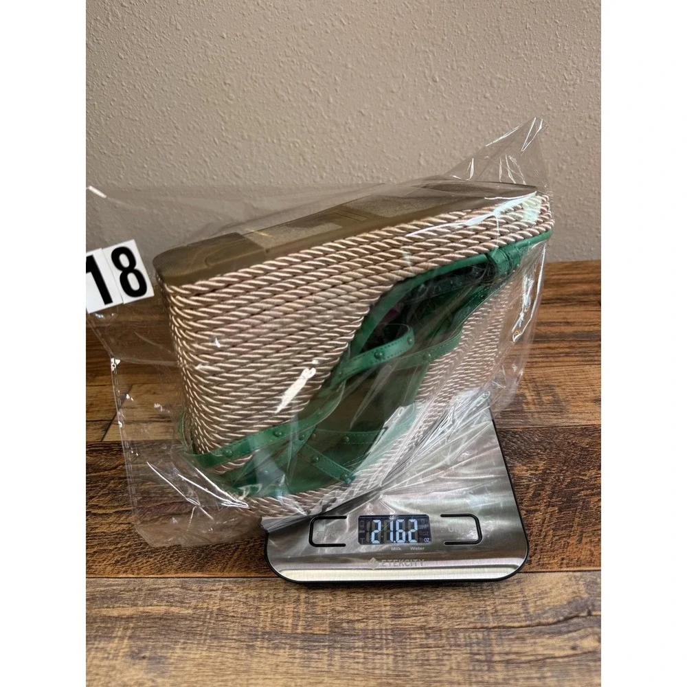 Marc Fisher Size 7 Kelly Green Zeki Espadrille Wedge Sandal Coastal Boho Resort